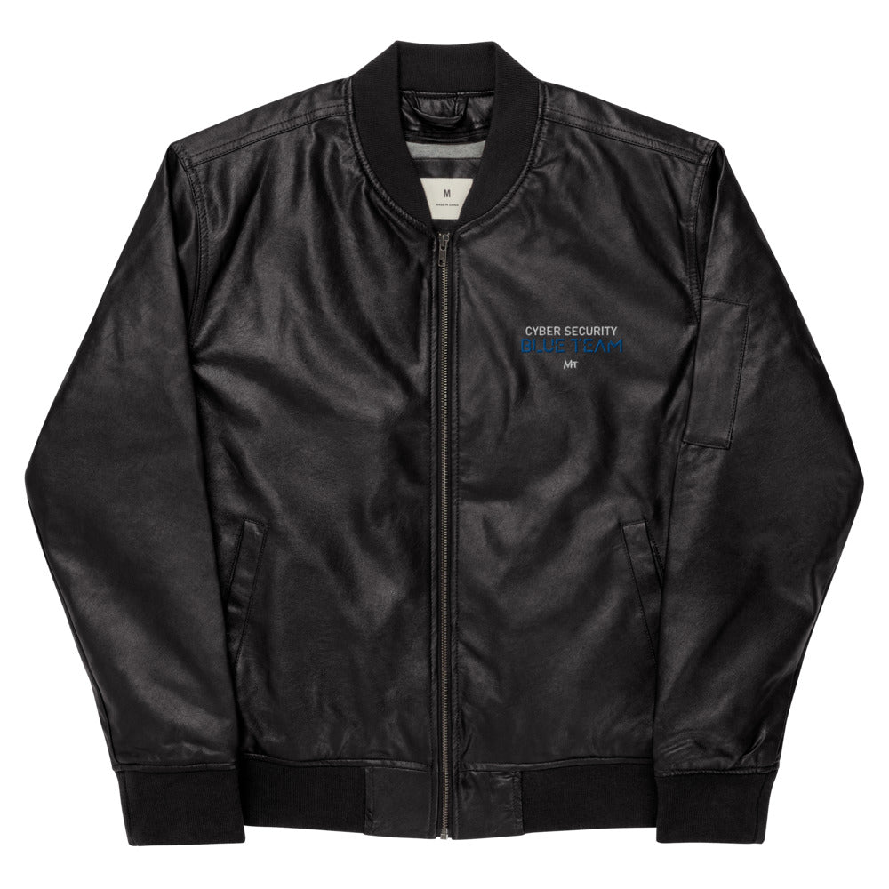 Cybersecurity Blue Team v4 - Leather Bomber Jacket by DarkByteGear