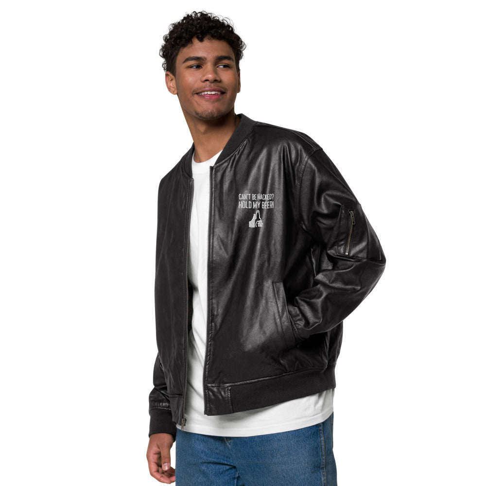 Can't be hacked, Hold my Beer - Leather Bomber Jacket by DarkByteGear