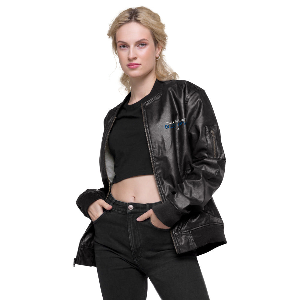 Cybersecurity Blue Team v4 - Leather Bomber Jacket by DarkByteGear