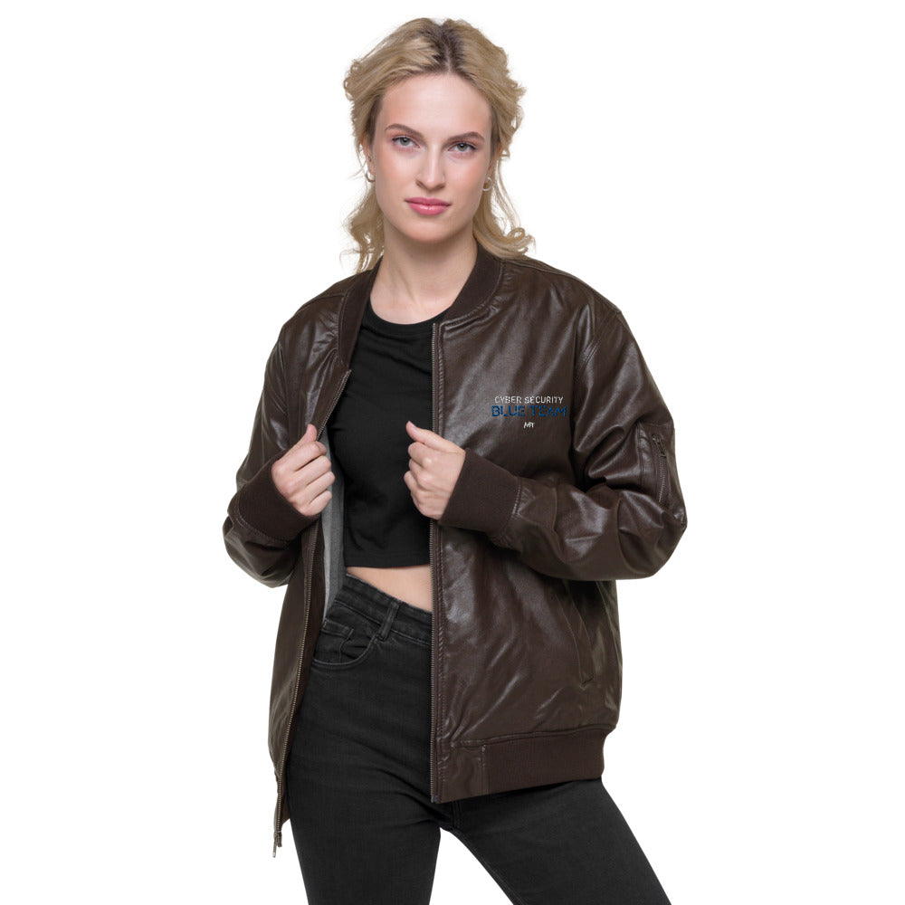 Cybersecurity Blue Team v4 - Leather Bomber Jacket by DarkByteGear