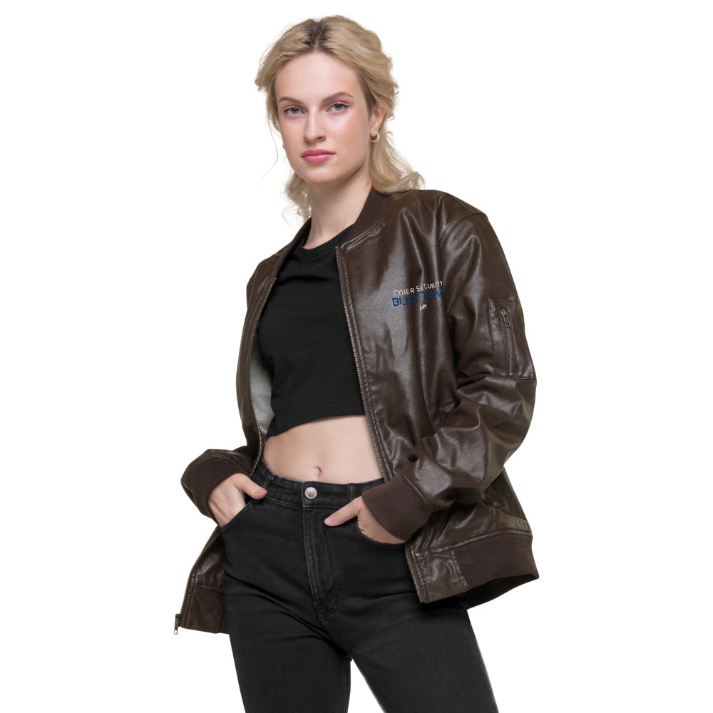 Cybersecurity Blue Team v4 - Leather Bomber Jacket by DarkByteGear