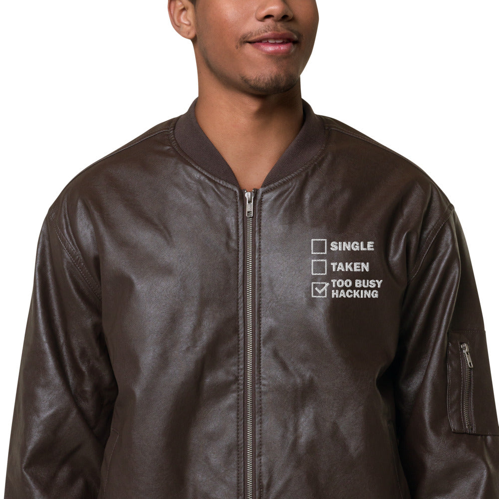 Too busy hacking - Leather Bomber Jacket by DarkByteGear