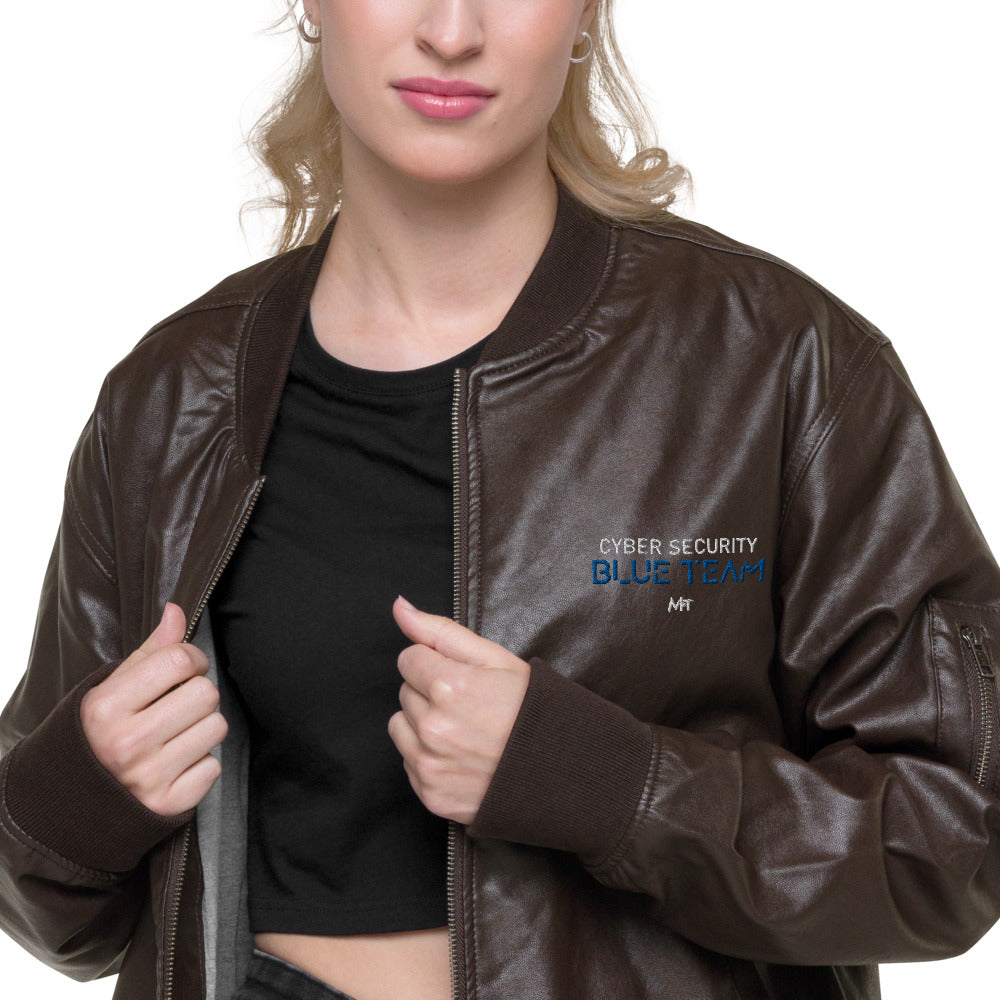 Cybersecurity Blue Team v4 - Leather Bomber Jacket by DarkByteGear