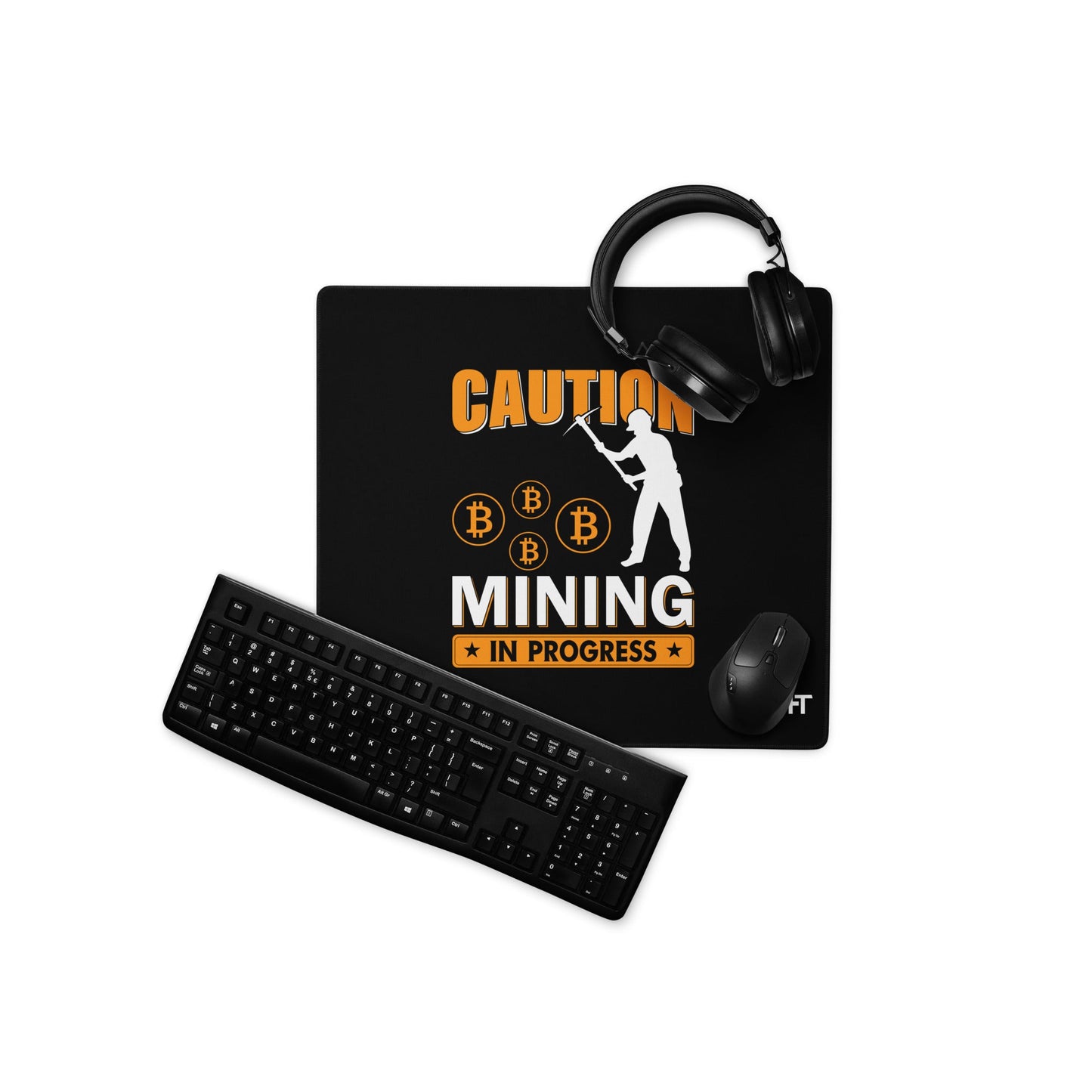 Caution Bitcoin Mining in Progress - Desk Mat by DarkByteGear
