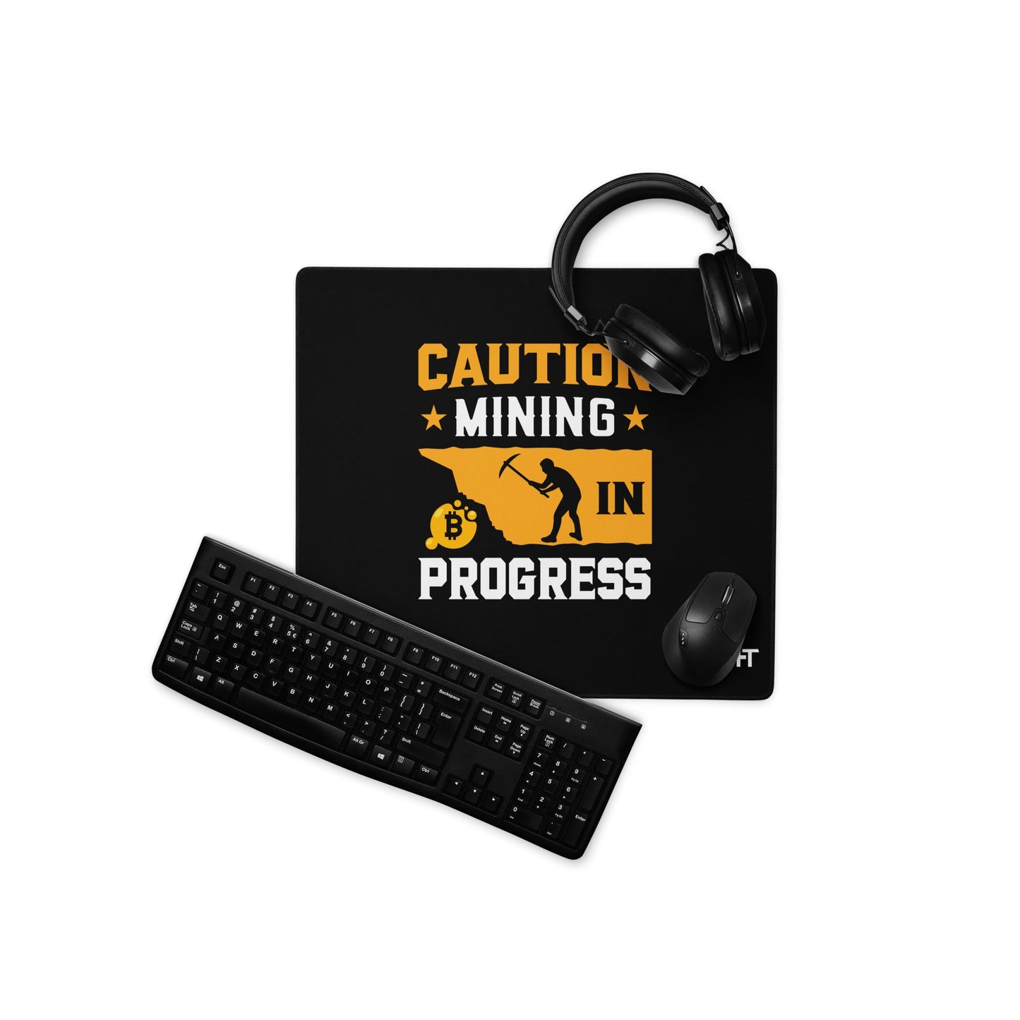 Caution! Mining is in Progress - Desk Mat by DarkByteGear