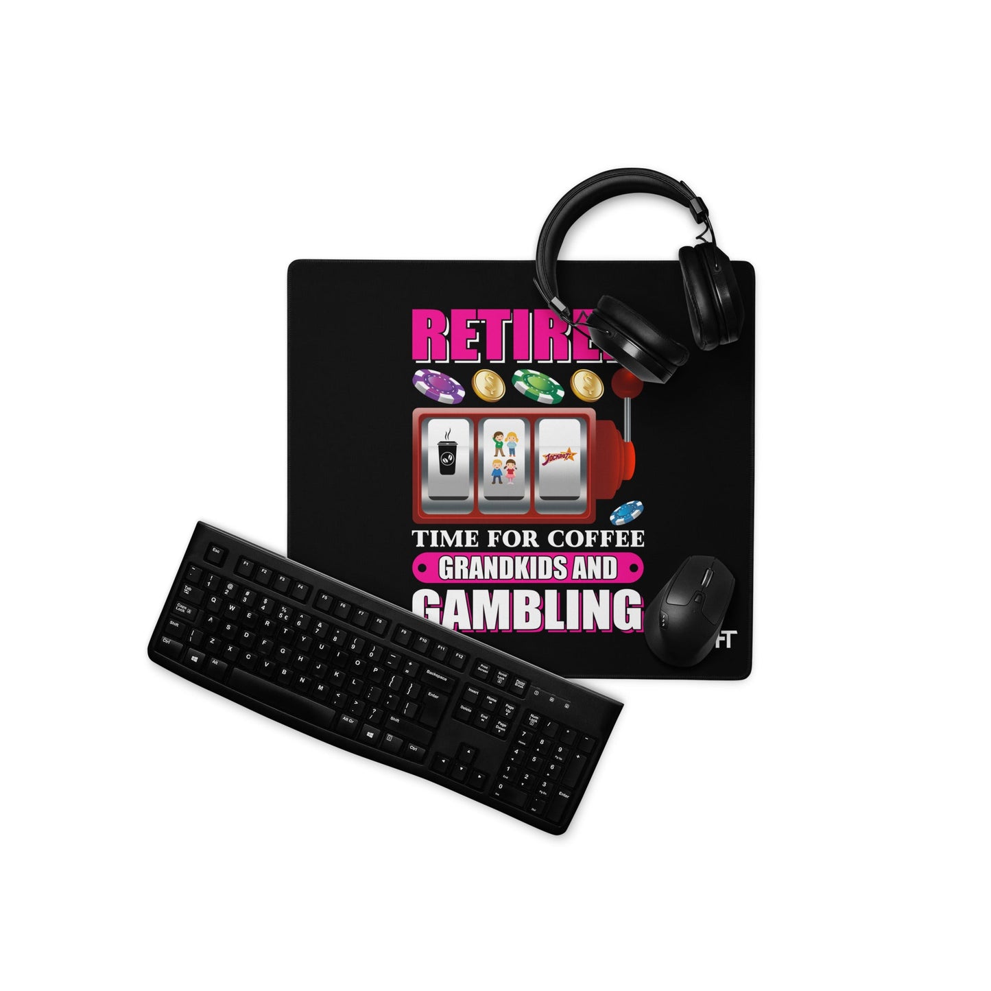 Retired: Time for Coffee, Grandkids and Gambling - Desk Mat by DarkByteGear
