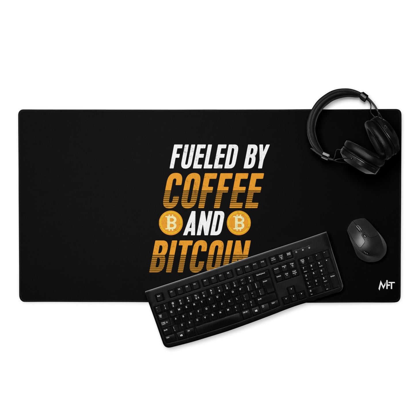 Fueled by Coffee and Bitcoin - Desk Mat by DarkByteGear