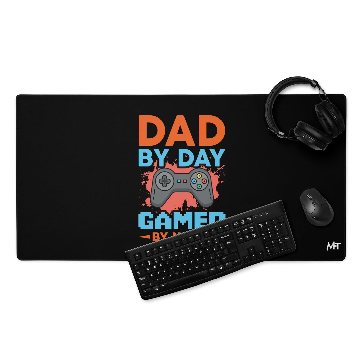 Dad by Day, Gamer by Night ( Red Text ) - Desk Mat by DarkByteGear
