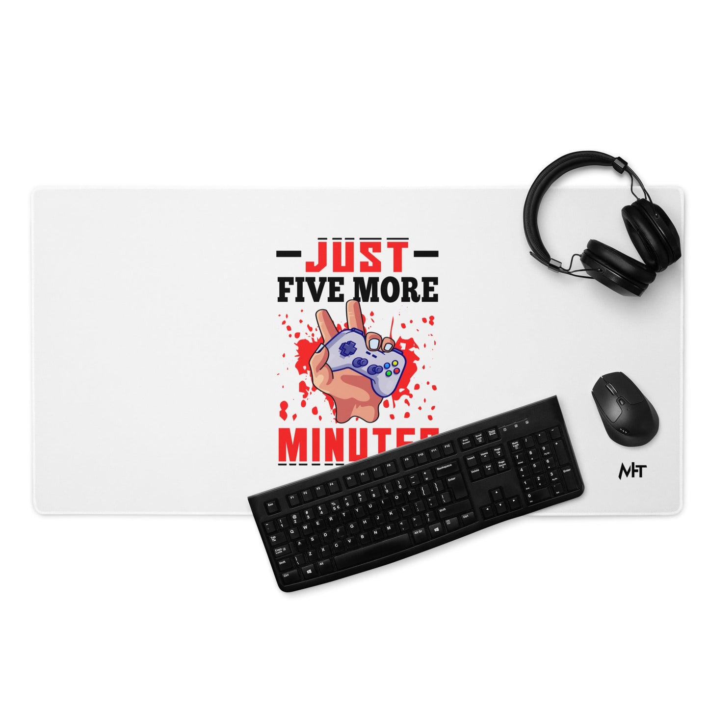 Just 5 more Minutes Rima in Dark Text - Desk Mat by DarkByteGear