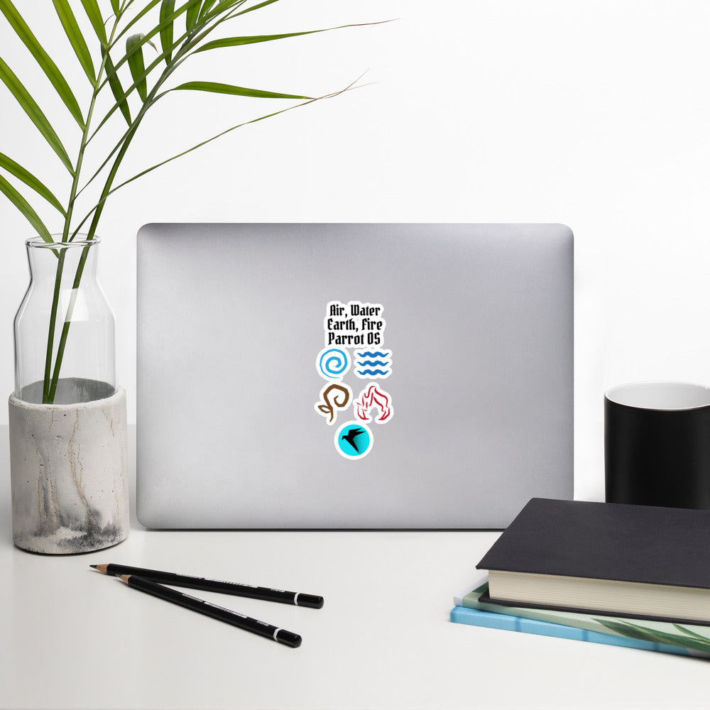 Air, Water, Earth, Fire, Parrot OS - Bubble-free stickers by DarkByteGear