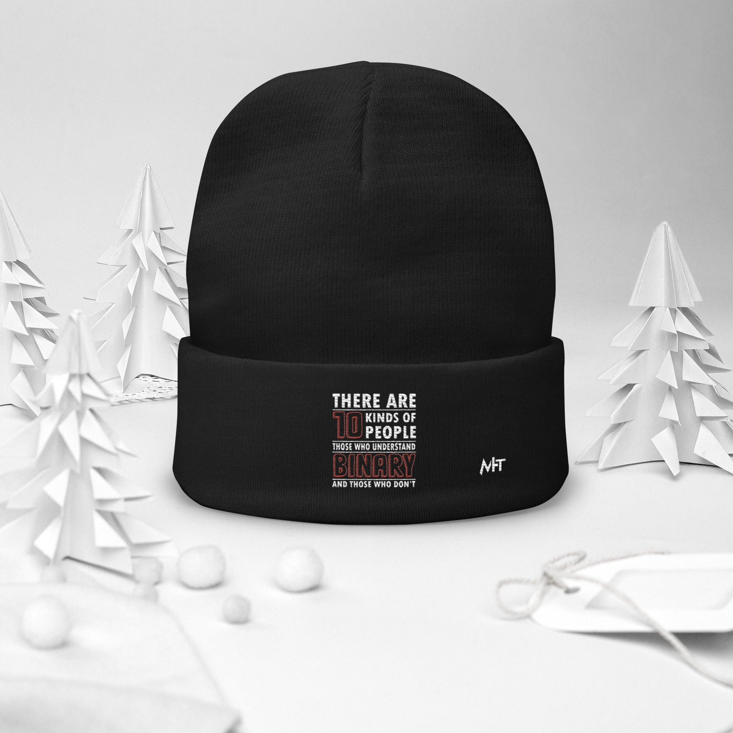 There are 10 kinds of People - Embroidered Beanie by DarkByteGear