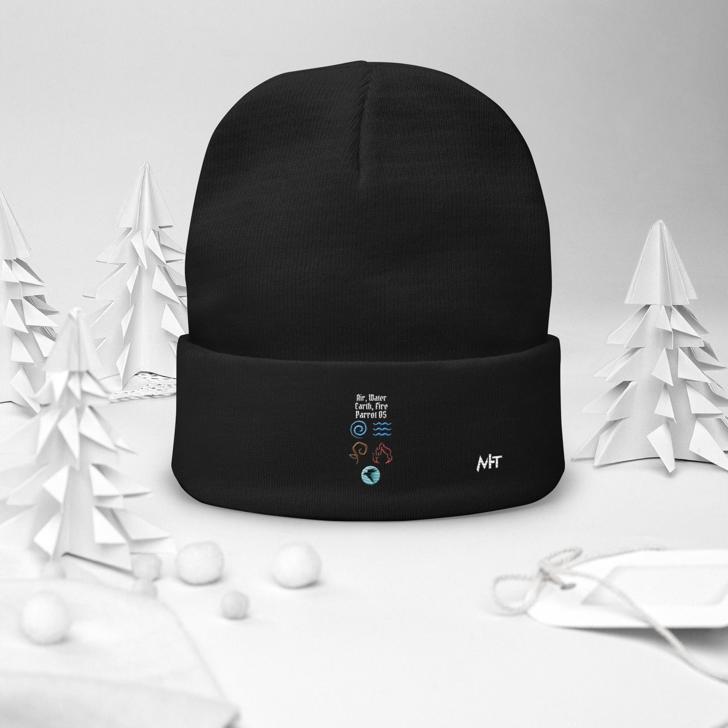 Air, Water, Earth, Fire, Parrot OS - Embroidered Beanie by DarkByteGear
