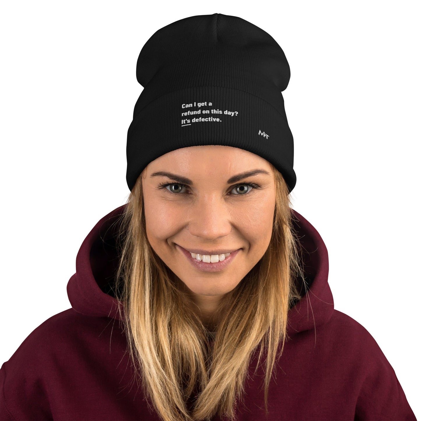 Can I Get a Refund on this Day? It's Defective - Embroidered Beanie by DarkByteGear