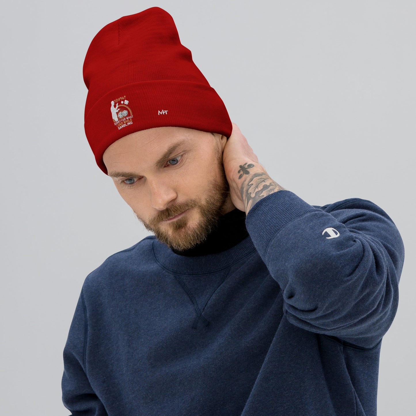 Sorry for what I Said while Gambling - Embroidered Beanie by DarkByteGear