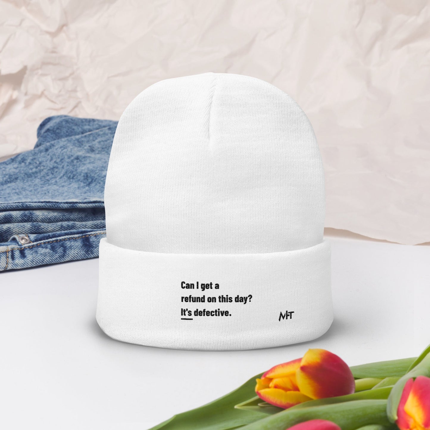 Can I Get a Refund on this Day? It's Defective - Embroidered Beanie by DarkByteGear