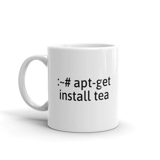 "apt-get install tea" Hacker Mug (White) by DarkByteGear
