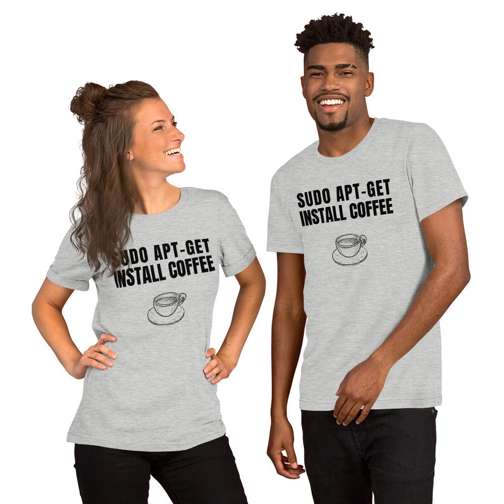 SUDO APT-GET INSTALL COFFEE - Short-Sleeve Unisex T-Shirt (black text) by DarkByteGear