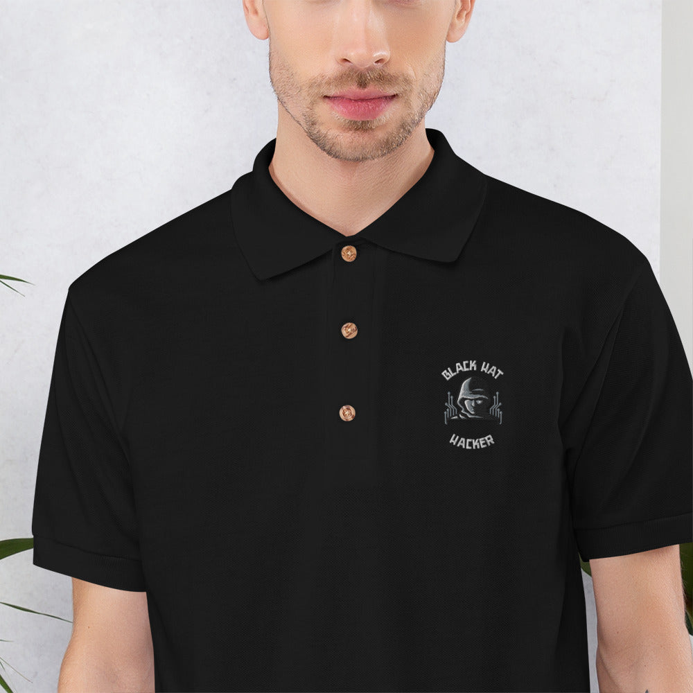 Black Hat Hacker - Embroidered Polo Shirt by DarkByteGear