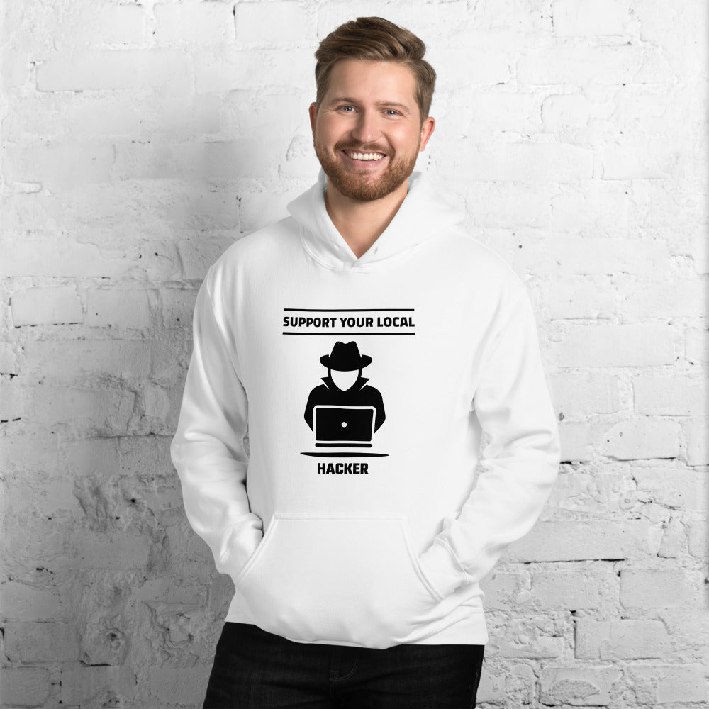 Support your local hacker - Unisex Hoodie (black text) by DarkByteGear