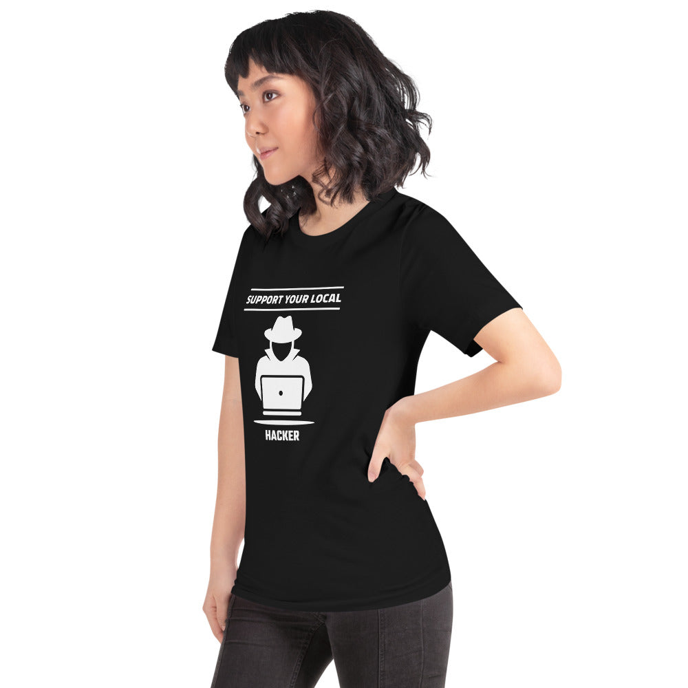 Support your local hacker - Short-Sleeve Unisex T-Shirt (white text) by DarkByteGear