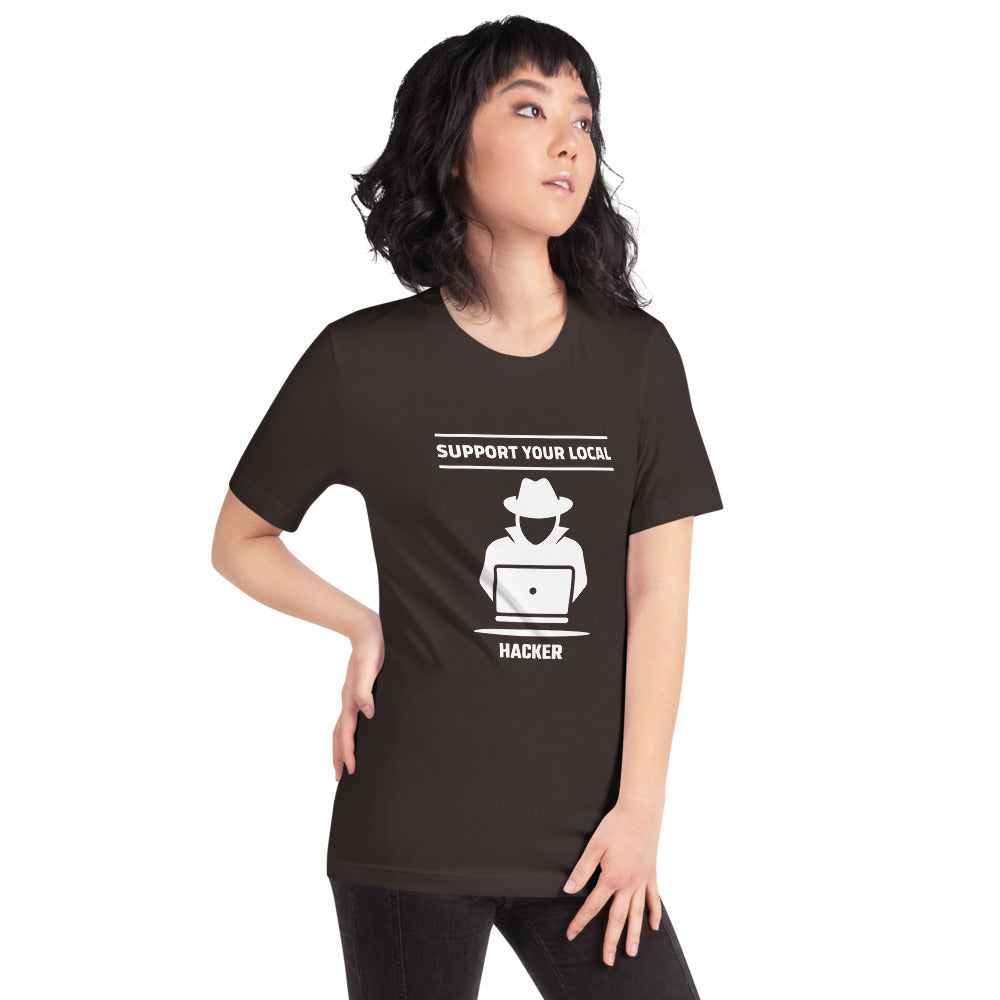 Support your local hacker - Short-Sleeve Unisex T-Shirt (white text) by DarkByteGear