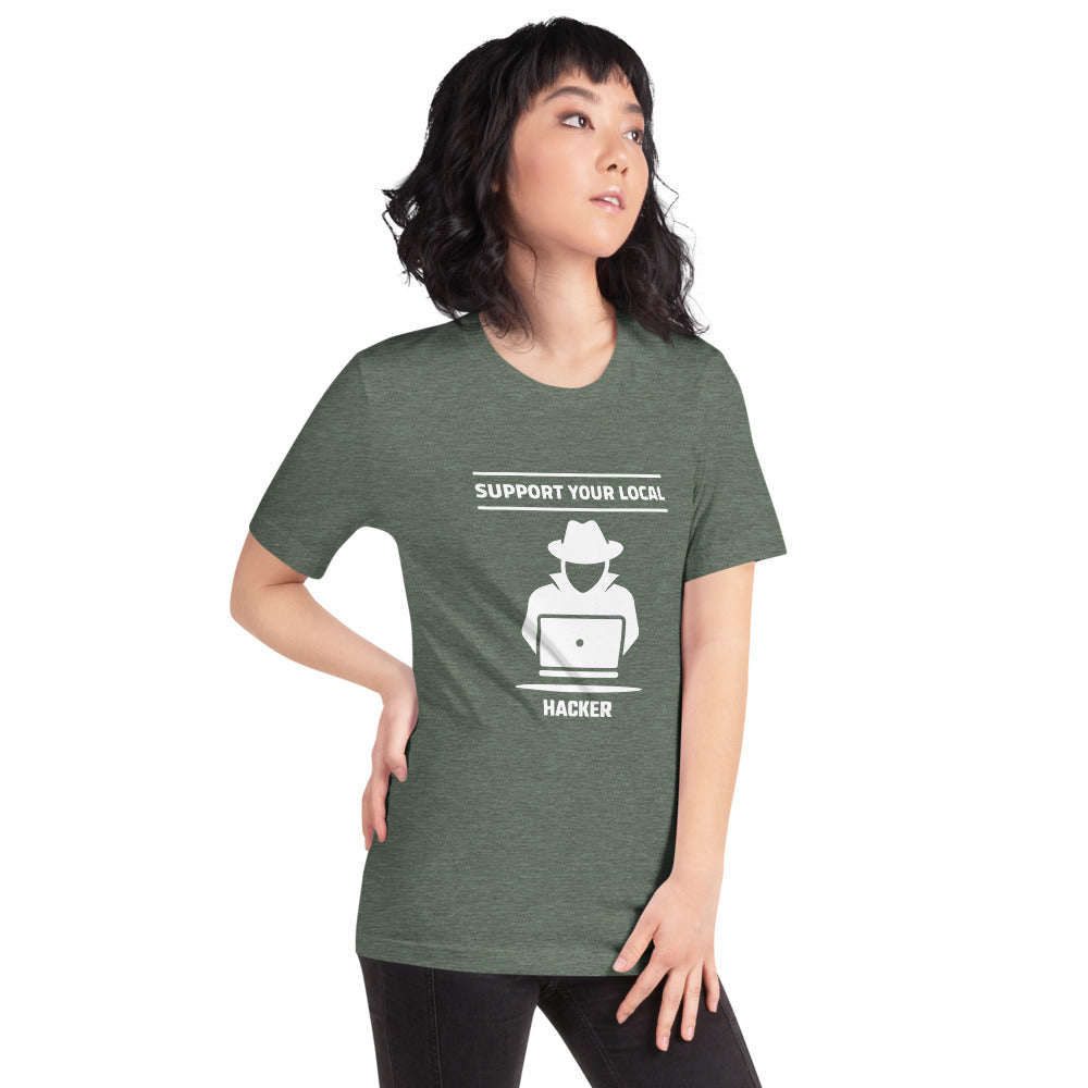 Support your local hacker - Short-Sleeve Unisex T-Shirt (white text) by DarkByteGear
