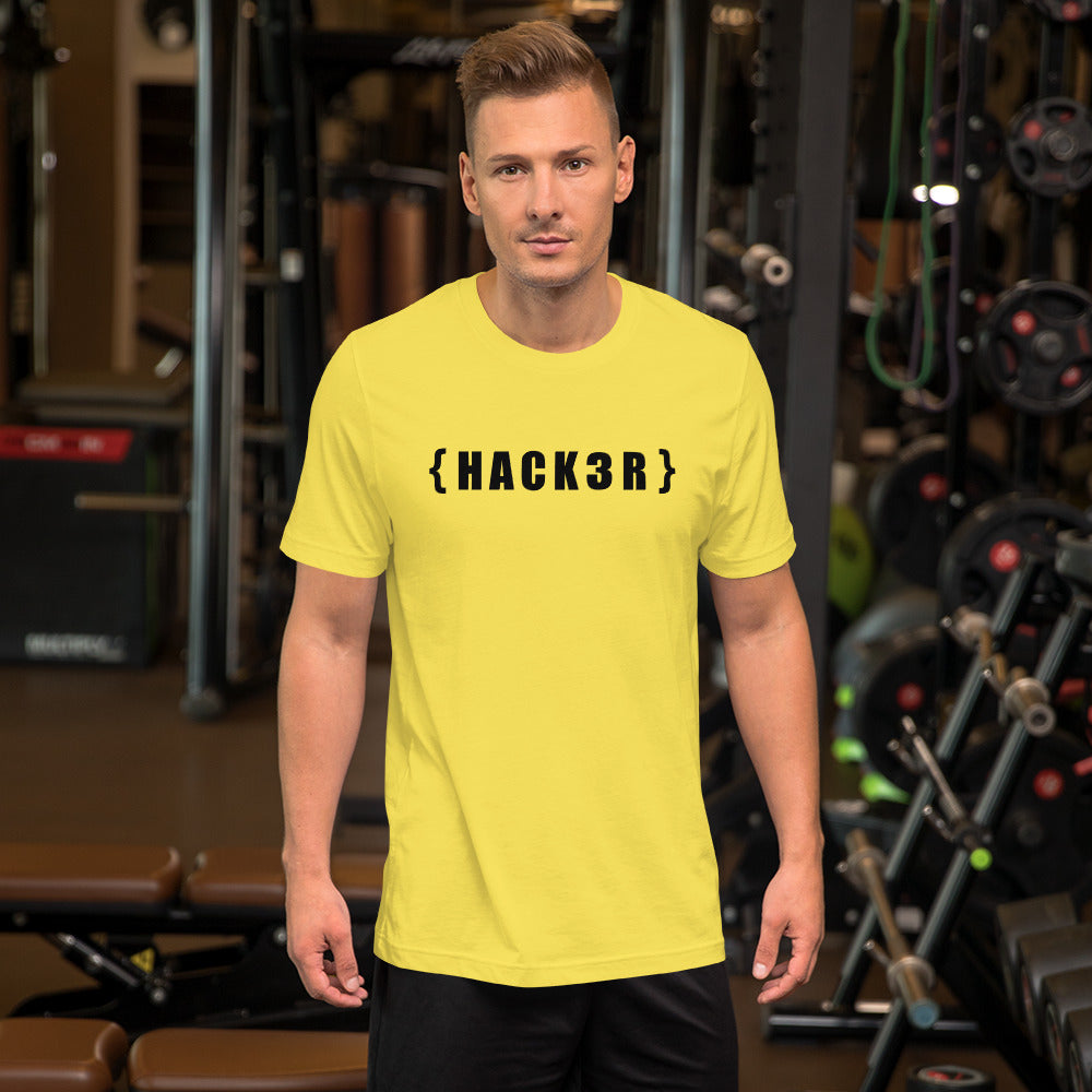 {HACKзR} Short-Sleeve Unisex T-Shirt (black text) by DarkByteGear