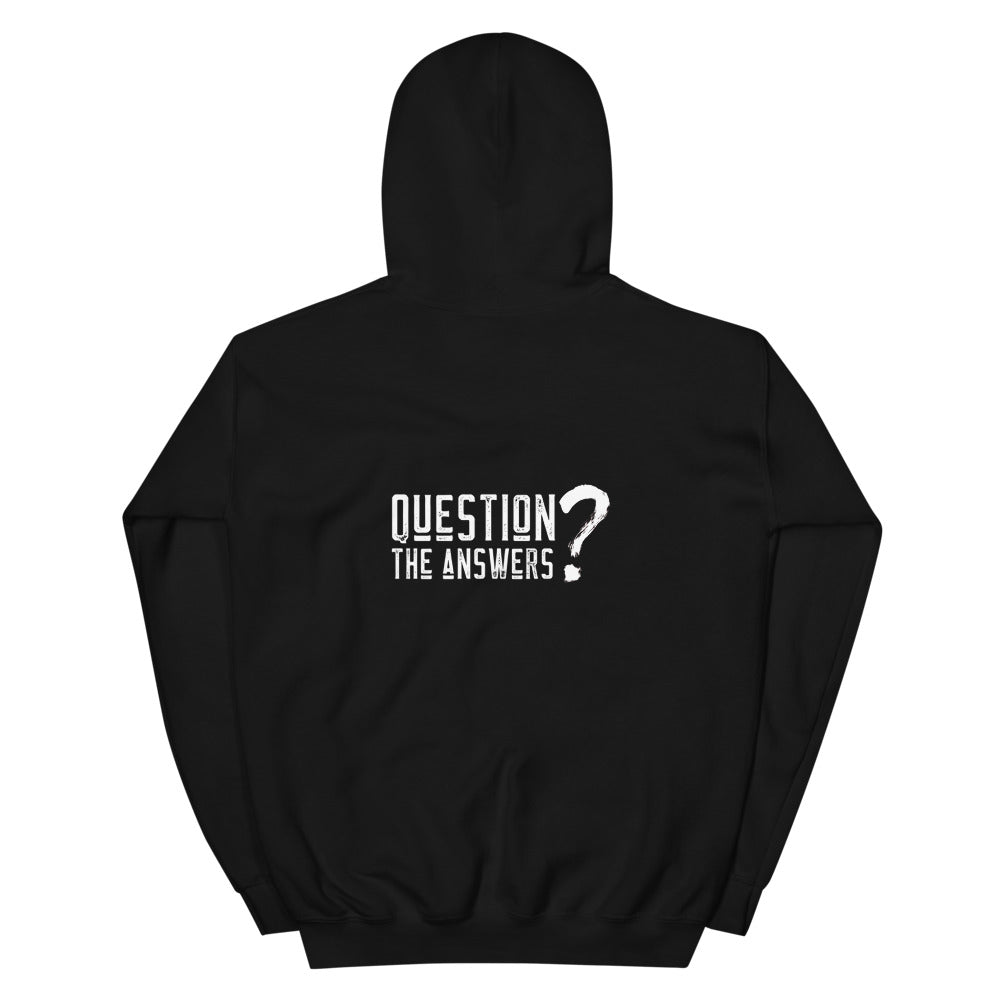 Question the answers - Unisex Hoodie (white text) by DarkByteGear