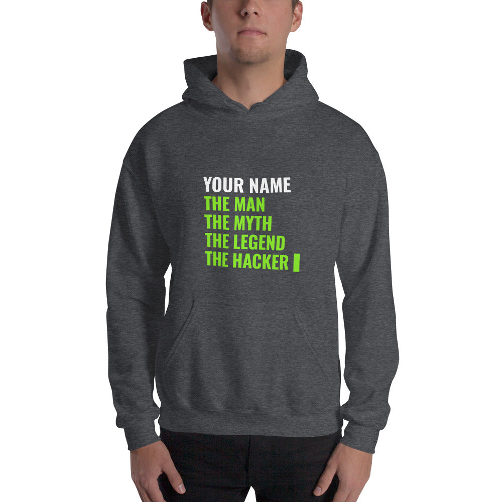 THE LEGEND THE HACKER - Unisex Hoodie (green text) by DarkByteGear