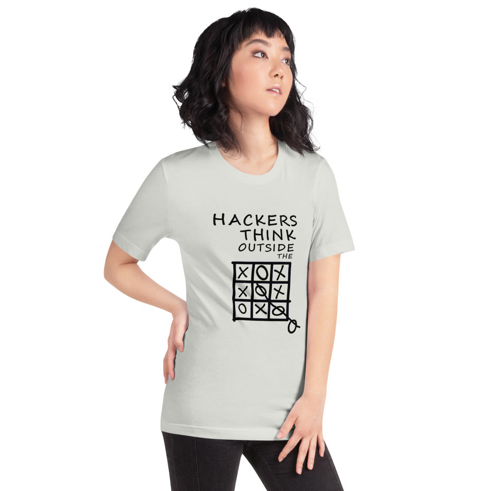 Hackers think outside the box - Short-Sleeve Unisex T-Shirt (black text) by DarkByteGear