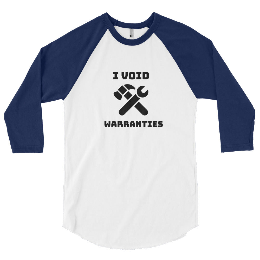 I void warranties - 3/4 sleeve raglan shirt (black text) by DarkByteGear