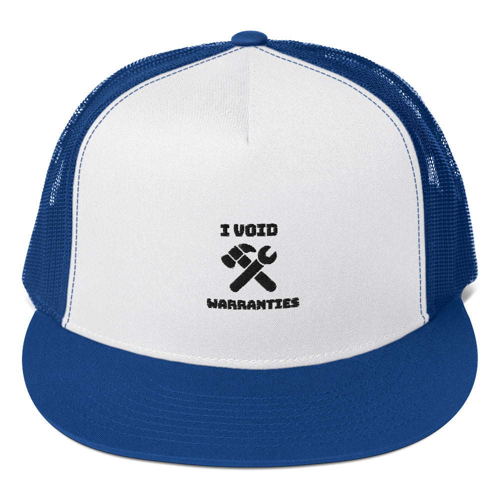 I void warranties - Trucker Cap (black text) by DarkByteGear
