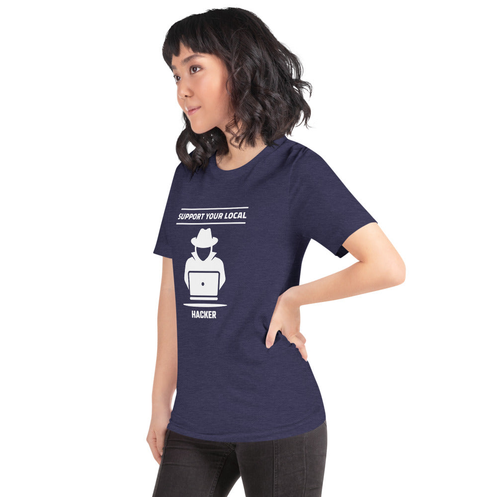 Support your local hacker - Short-Sleeve Unisex T-Shirt (white text) by DarkByteGear