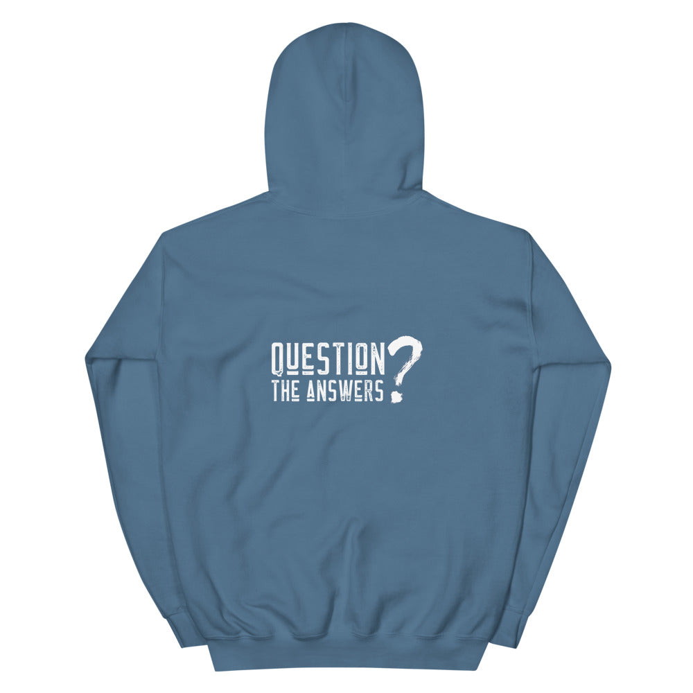 Question the answers - Unisex Hoodie (white text) by DarkByteGear