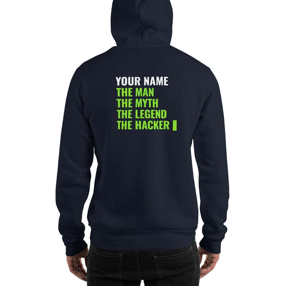 THE LEGEND THE HACKER - Unisex Hoodie (green text) by DarkByteGear