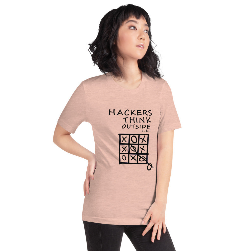Hackers think outside the box - Short-Sleeve Unisex T-Shirt (black text) by DarkByteGear