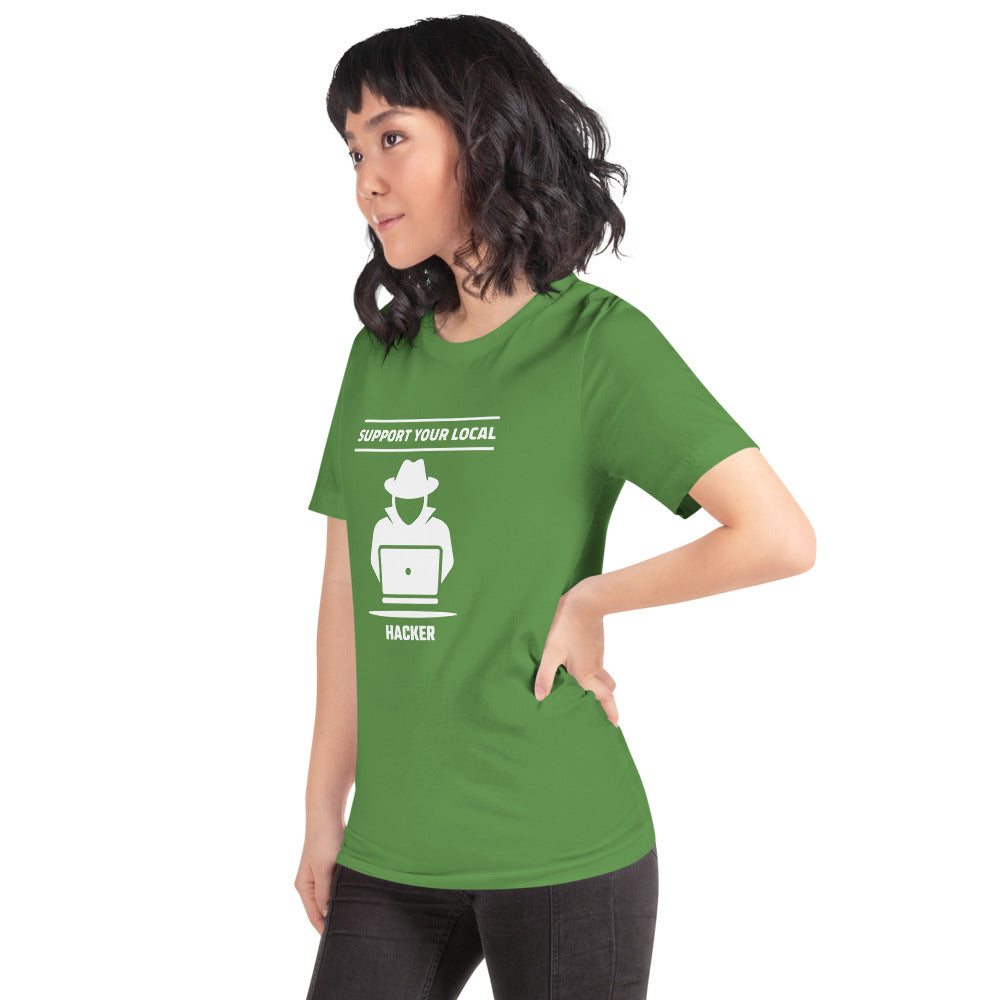 Support your local hacker - Short-Sleeve Unisex T-Shirt (white text) by DarkByteGear