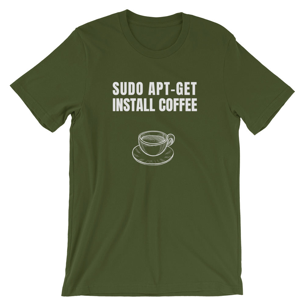 SUDO APT-GET INSTALL COFFEE - Short-Sleeve Unisex T-Shirt (white text) by DarkByteGear