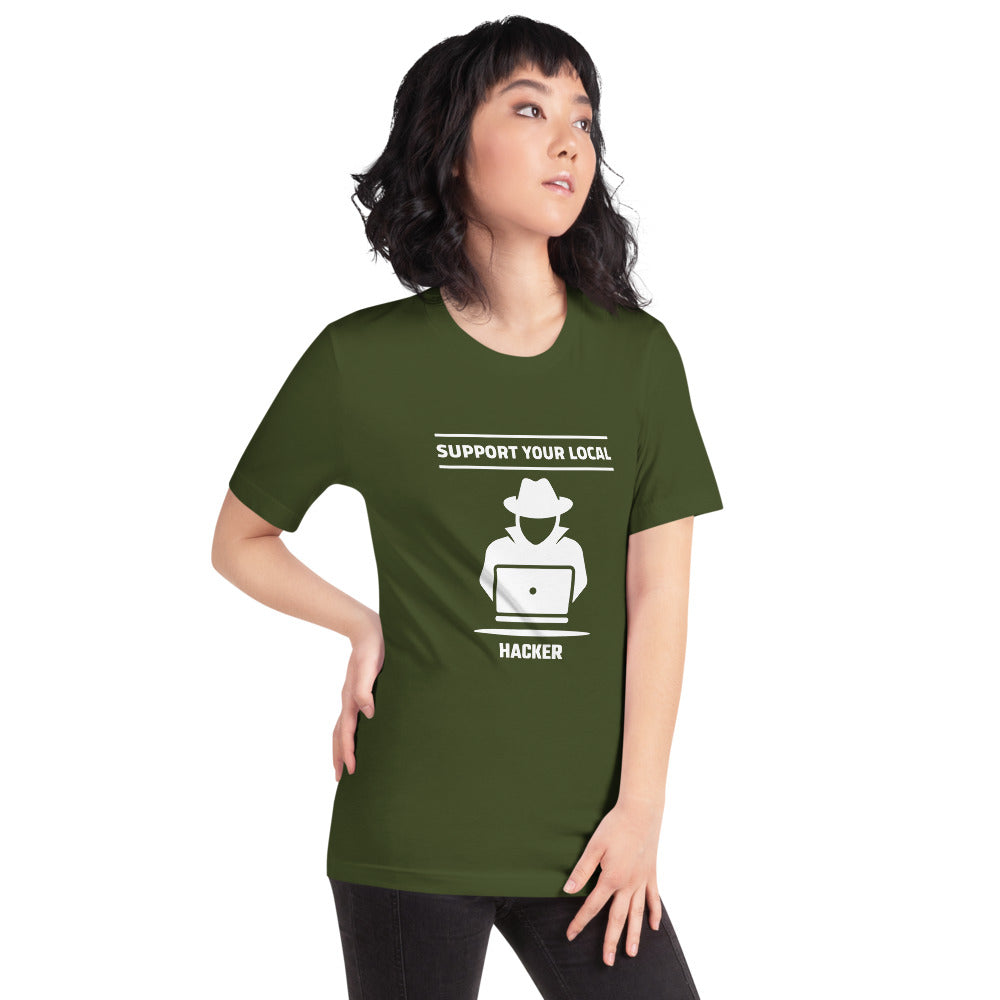 Support your local hacker - Short-Sleeve Unisex T-Shirt (white text) by DarkByteGear
