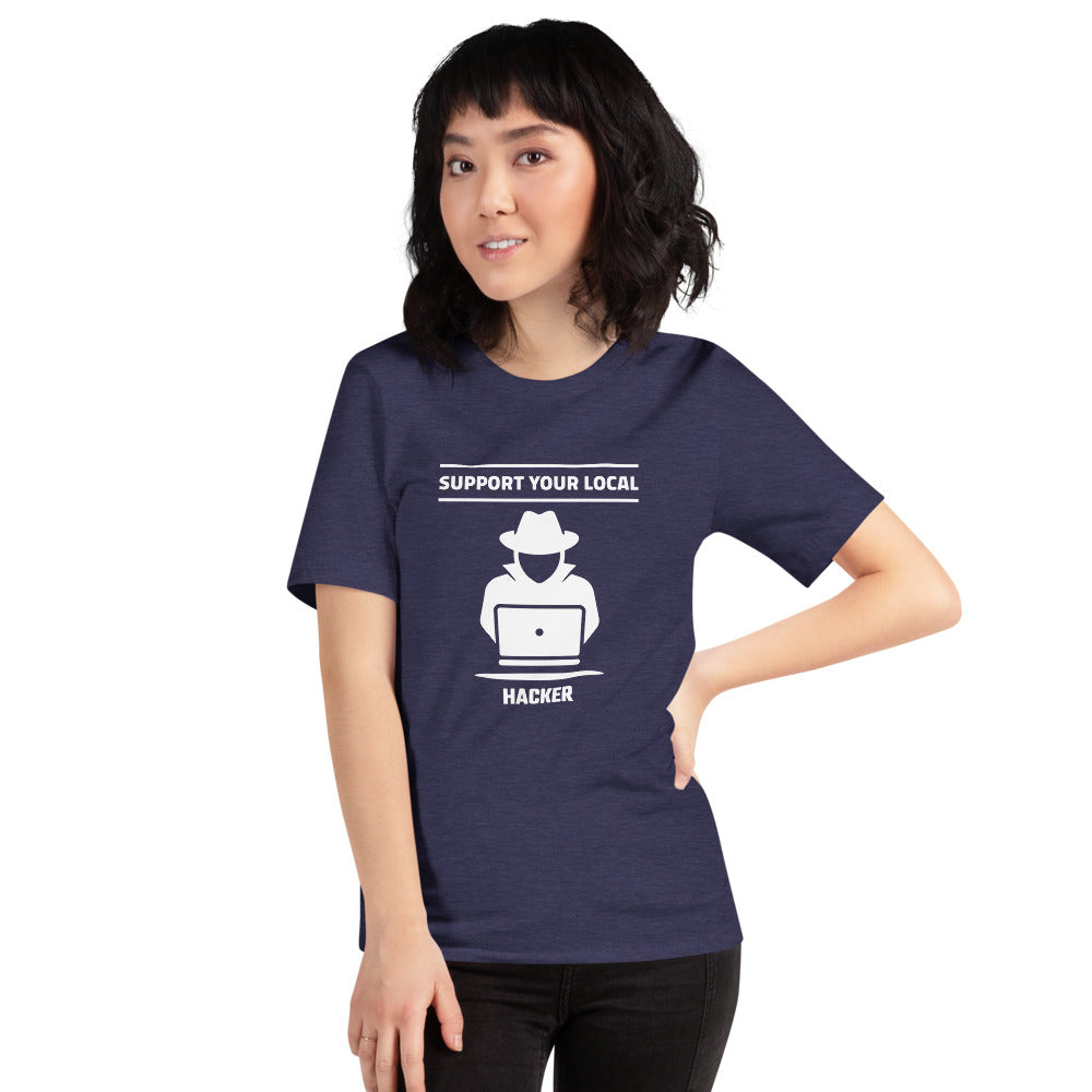 Support your local hacker - Short-Sleeve Unisex T-Shirt (white text) by DarkByteGear