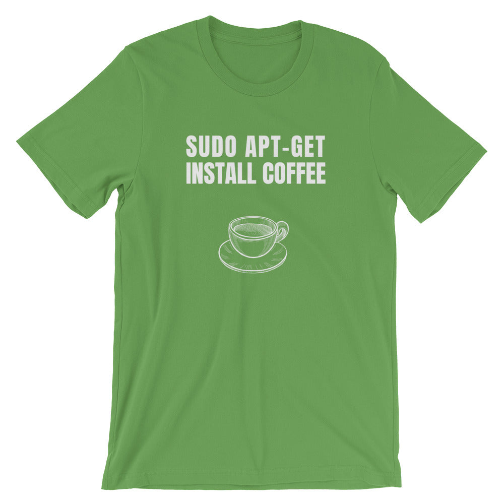SUDO APT-GET INSTALL COFFEE - Short-Sleeve Unisex T-Shirt (white text) by DarkByteGear