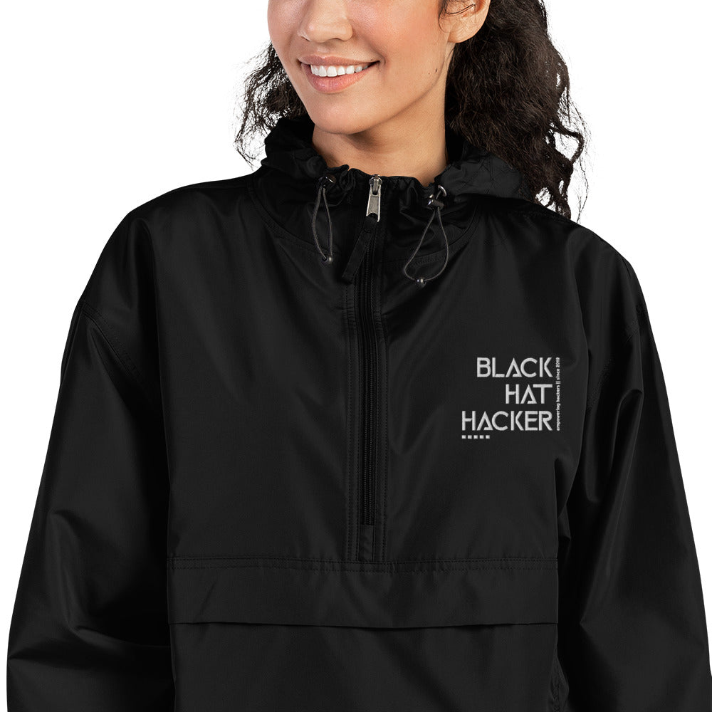 Black Hat Hacker v1 - Embroidered Champion Packable Jacket by DarkByteGear