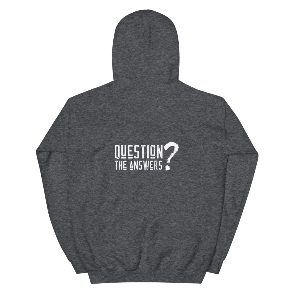 Question the answers - Unisex Hoodie (white text) by DarkByteGear