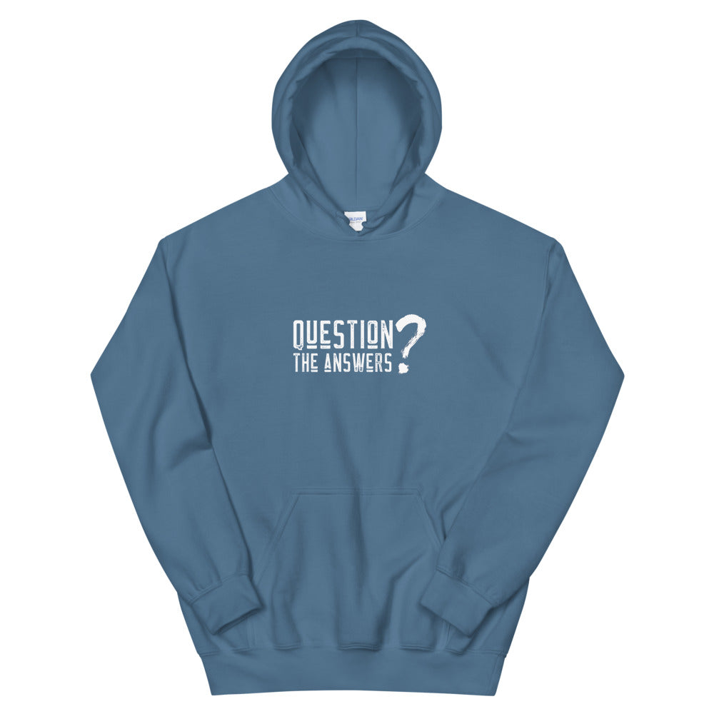 Question the answers - Unisex Hoodie (white text) by DarkByteGear
