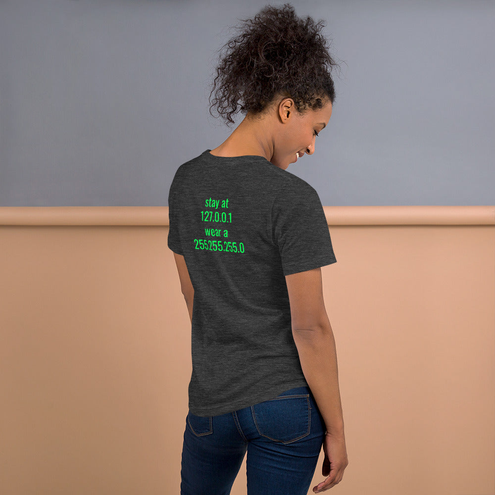stay at at home, wear a mask - Short-Sleeve Unisex T-Shirt (with back design) by DarkByteGear