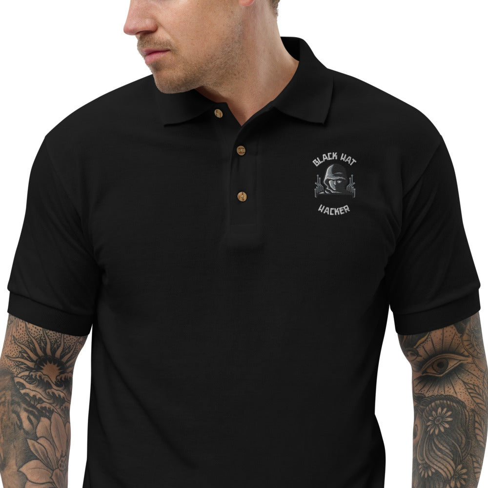 Black Hat Hacker - Embroidered Polo Shirt by DarkByteGear