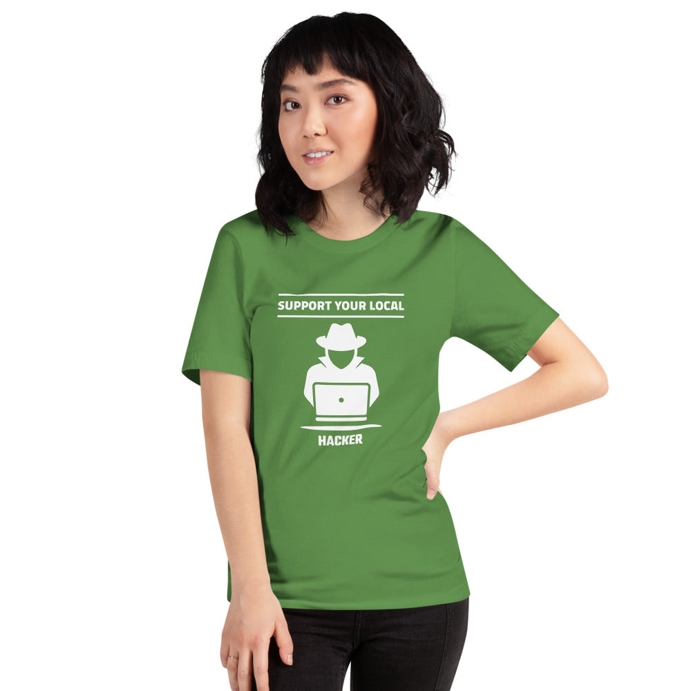 Support your local hacker - Short-Sleeve Unisex T-Shirt (white text) by DarkByteGear