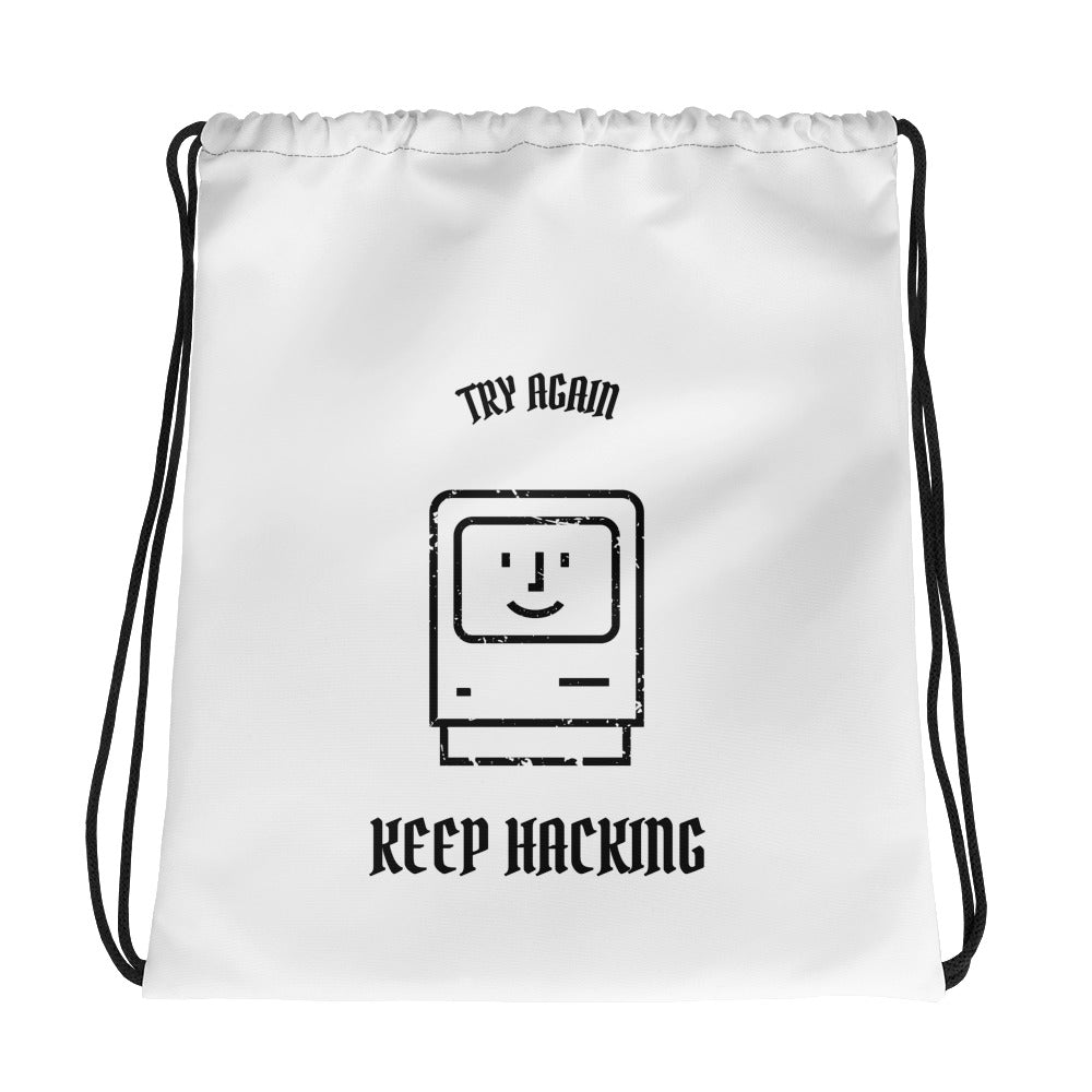 Keep hacking - Drawstring bag (black text) by DarkByteGear