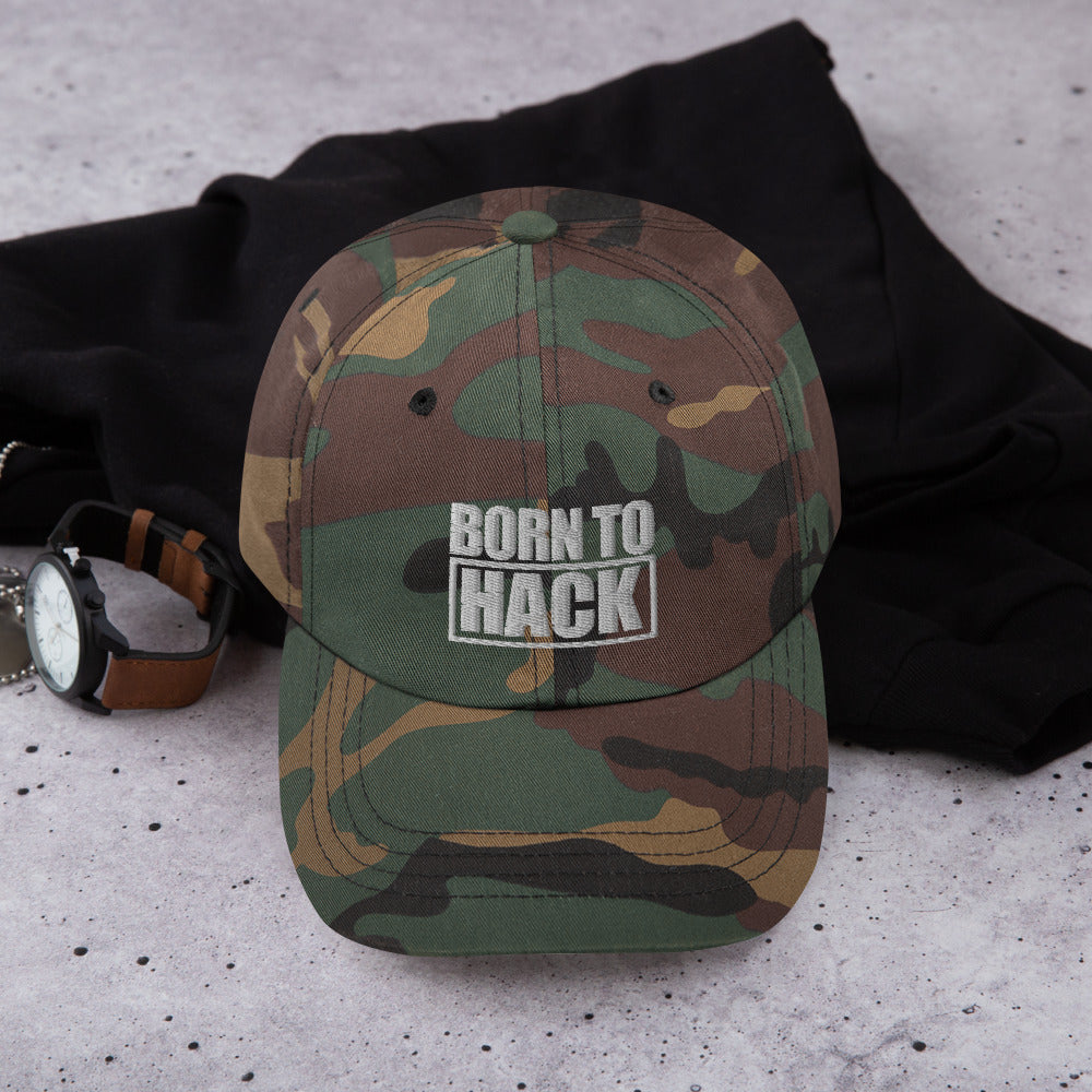 Born to hack - Dad hat (white text) by DarkByteGear