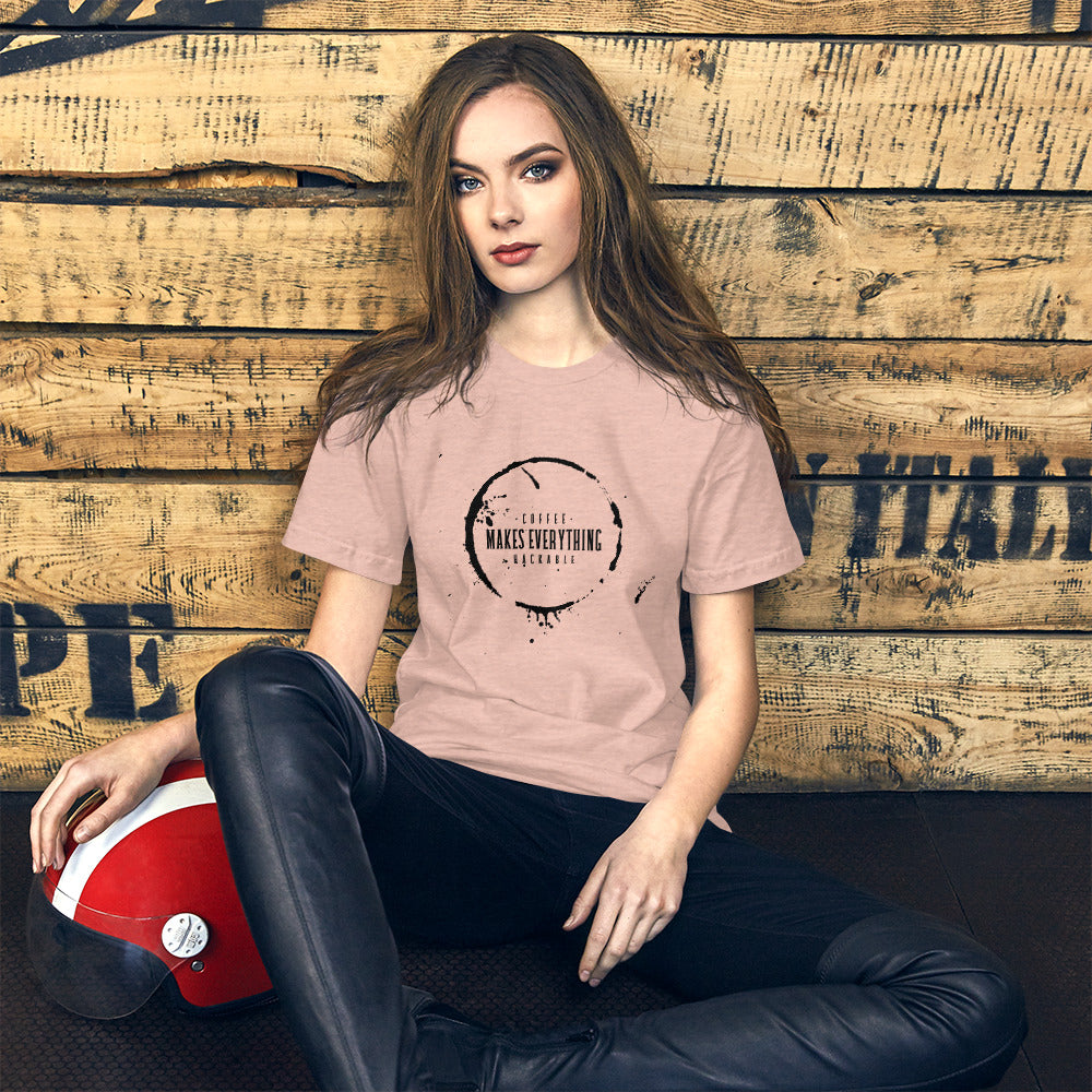 Coffee makes everything hackable - Short-Sleeve Unisex T-Shirt (black text) by DarkByteGear
